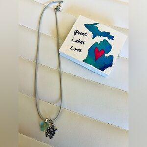 Great Lakes light blue Beach Glass and charm Necklace  -Handcrafted